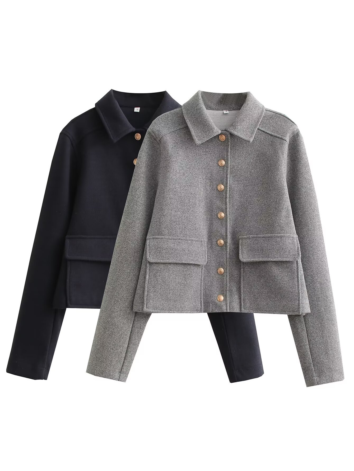 Europe and the United States cross-border new women's French lapel short small fragrant style single-breasted 2-color soft metal buckle coat