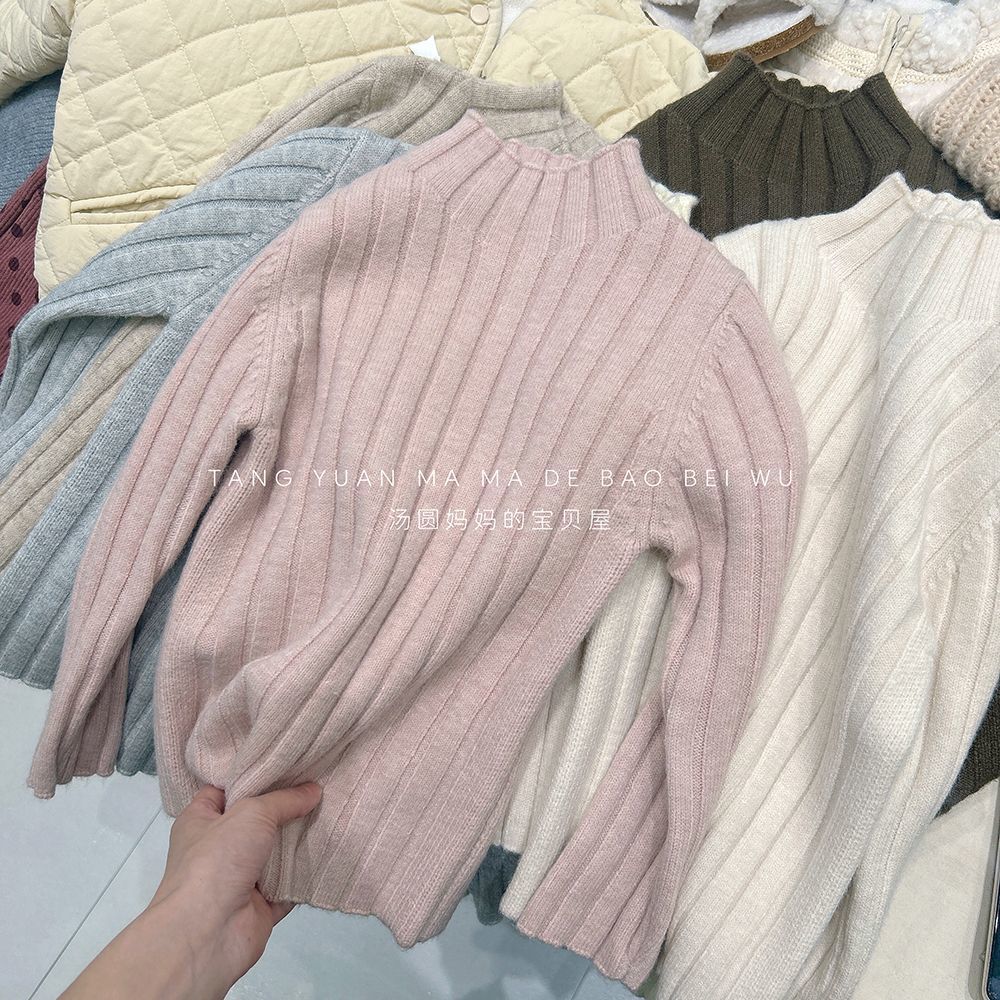 Picture of Boy's Boy's Sweater 24 Autumn and Winter Children's Simple Pit Strip Mock High Collar Base Shirt Girl's Western Style Pullover Sweater