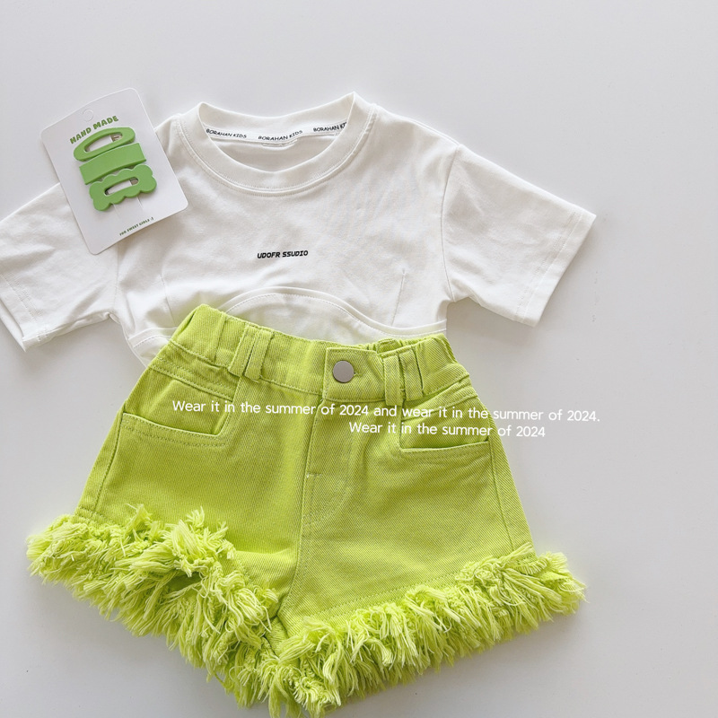 Picture of Girls Shorts Korean Style 2025 Summer Kidsren's Loose Shorts Little Girls Fashionable Tassel Hot Pants Thin Outer Wear