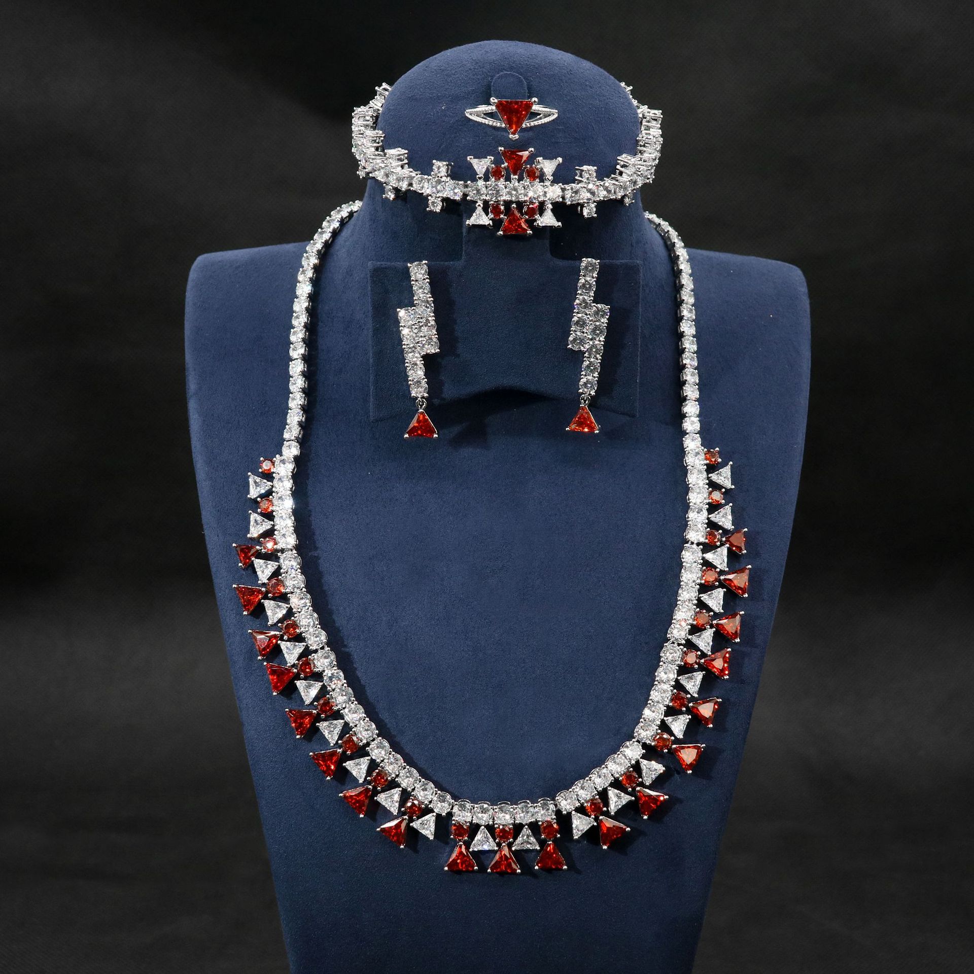 Cross-Border Zircon Jewelry Set High-End Jewelry Big-Name Set Four-Piece Wedding Dress Necklace Dress Necklace Accessories for Women