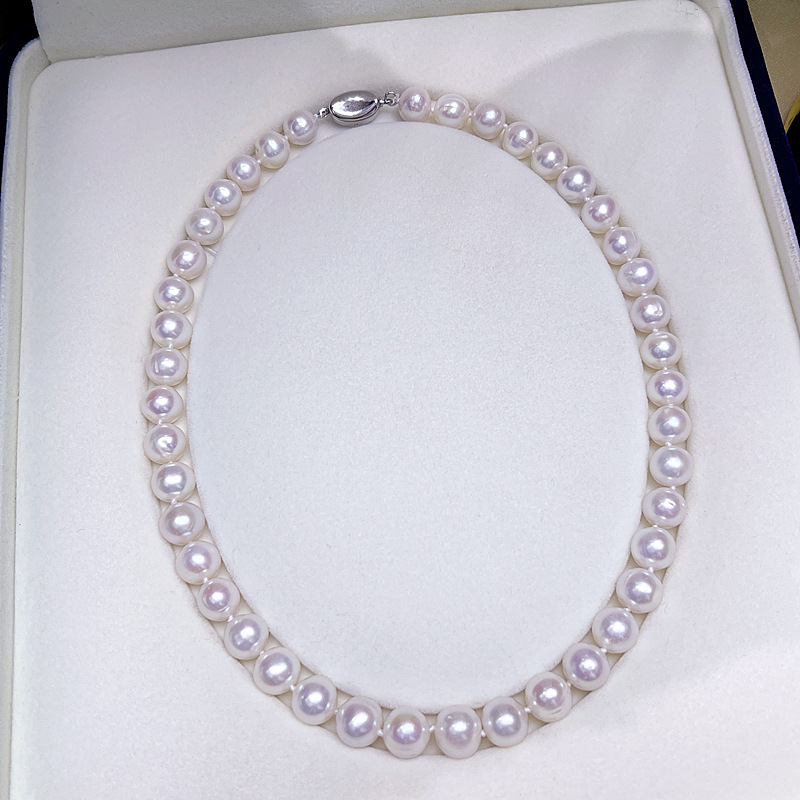 Natural Freshwater Pearl Necklace for Mother Close Round Large Pearl Luxury Luxury Necklace Women's Classic Clavicle Chain