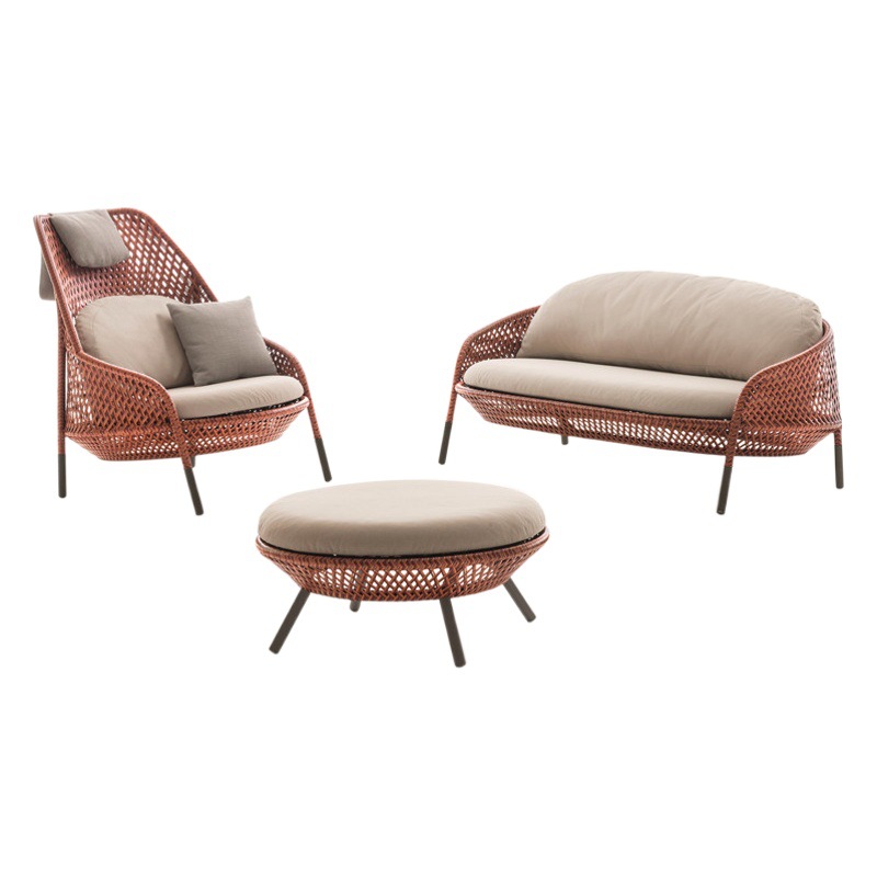 Nordic Rattan Sofa Terrace Outdoor Sofa Courtyard Living Room Balcony Rattan Sofa Outdoor Waterproof Single Sofa Chair