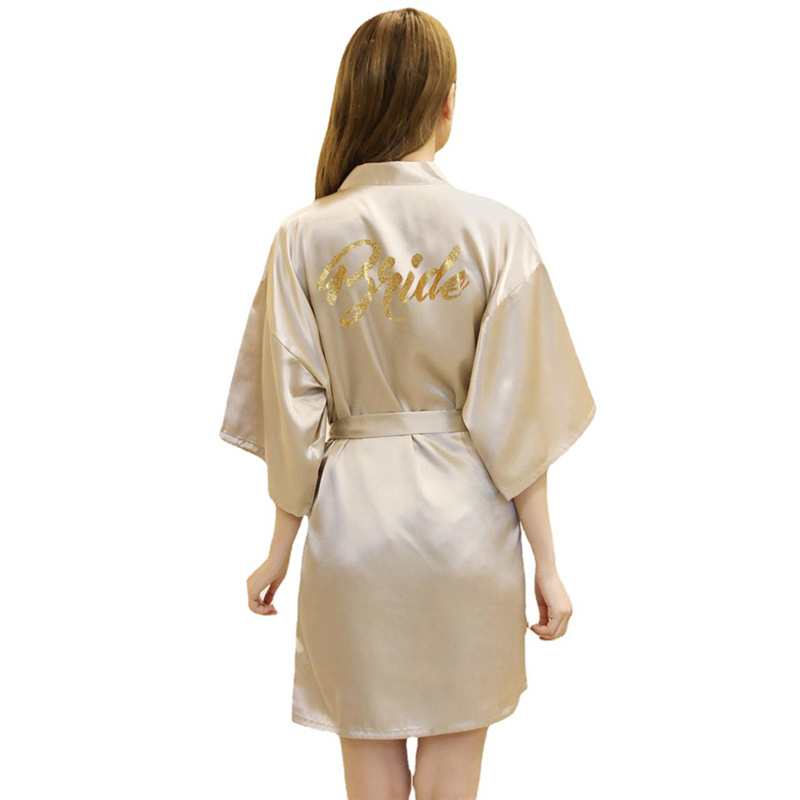 Picture of Women's Wedding Makeup Gown Hot Stamping Gold Bride Nightgown Women's Summer Thin Cardigan High-grade Bride Morning Gown