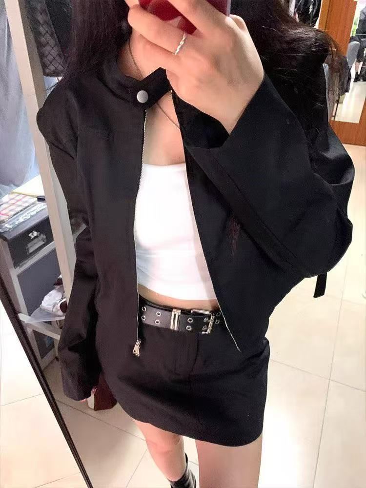 Hot girl high-end casual cargo zip jacket jacket women's new autumn simple slim outer crop top