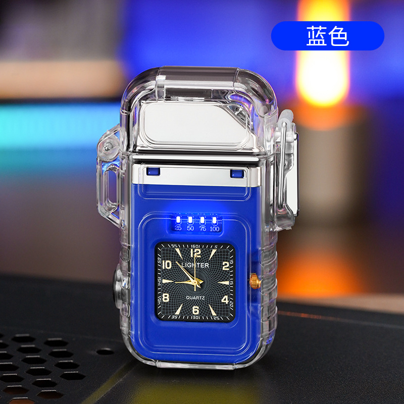 Picture of New waterproof lighter with dial transparent shell double arc charging cigarette lighter with COB strong light lighting wholesale