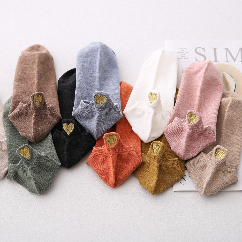 Socks Women's Spring and Summer Socks Heel Ears Love Embroidery Women's Boat Socks Korean Style Japanese Cotton Socks