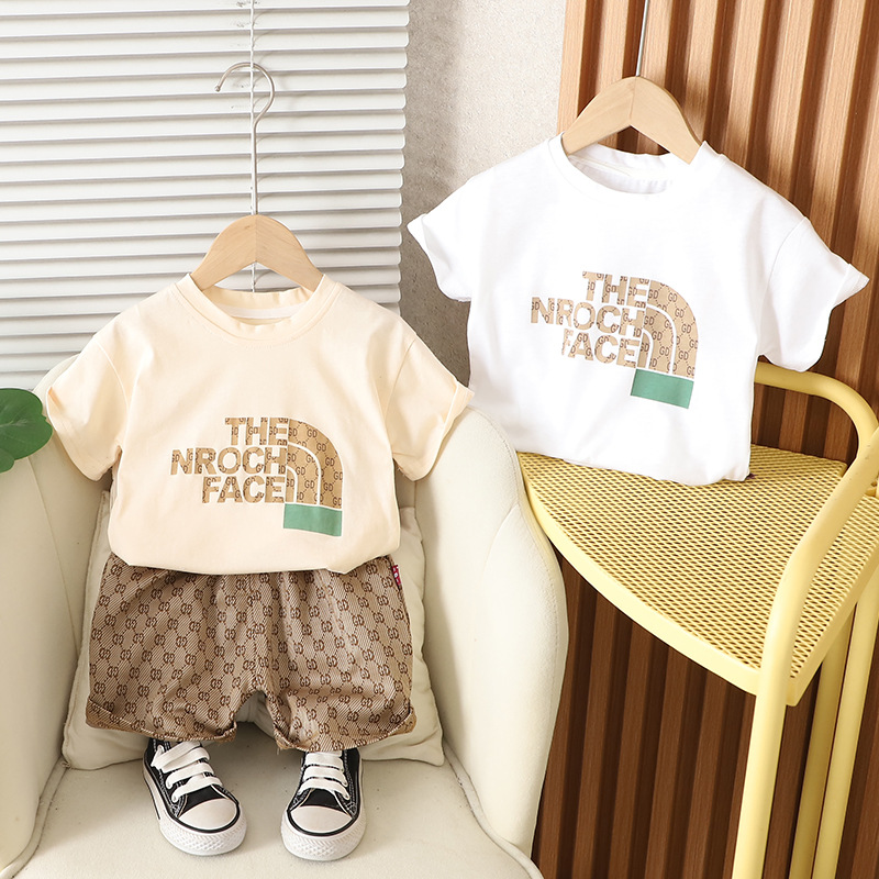 Foreign Trade New Kidsren's Diamond Letter Short-Sleeved Shorts Suit Boys Summer Casual and Comfortable Thin Two-Piece Trendy Set