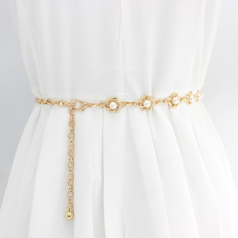 Metal Waist Chain Pearl Inlay Versatile Clothing Accessories dress Belt Chanel Style Trousers Fashion Women's Belt
