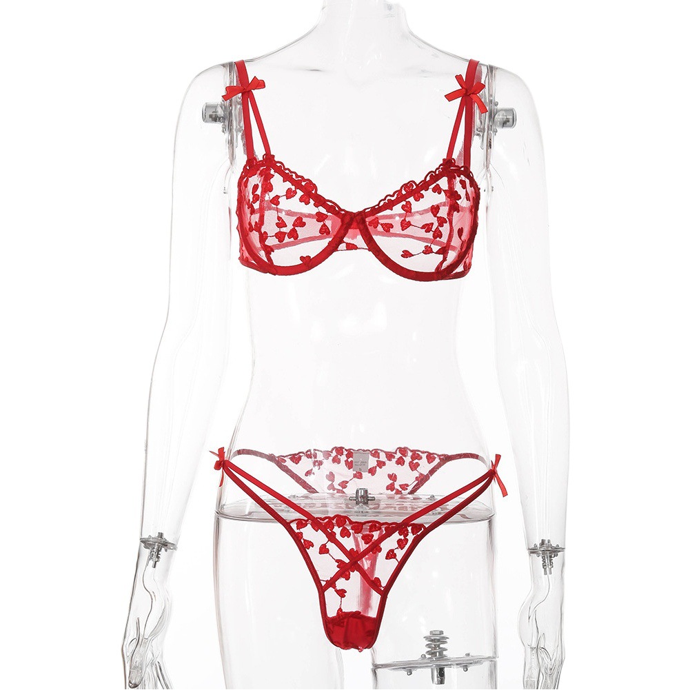 Cross-border supply European and American new small love printed mesh transparent sexy sexy suit