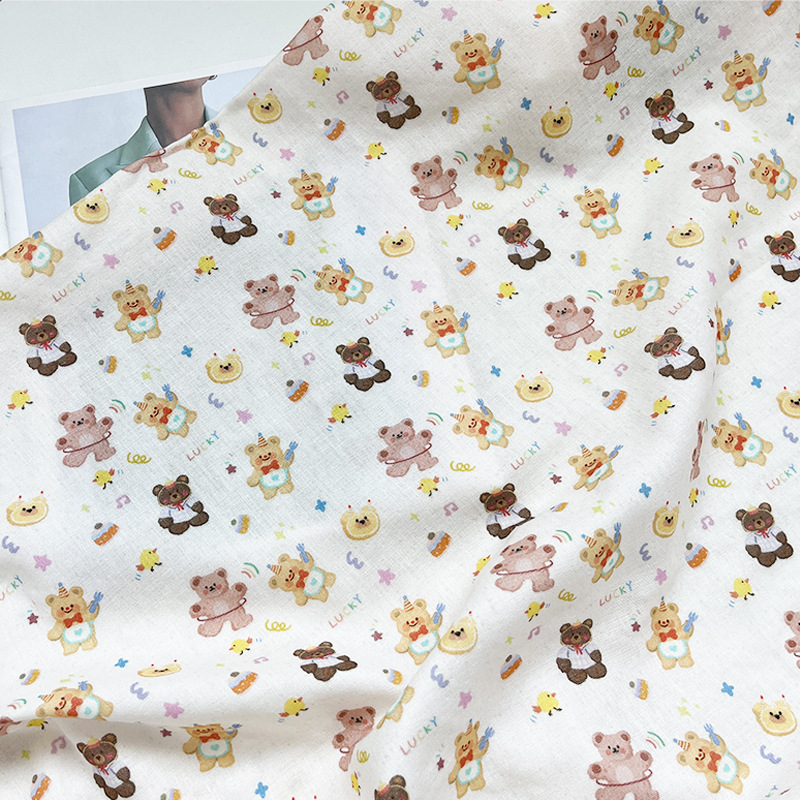 Birthday Hula Hoop Bear Cotton Fabric Maternal and Infant Grade Double-Layer Gauze Fabric Printed Baby Clothing Pajamas Fabric