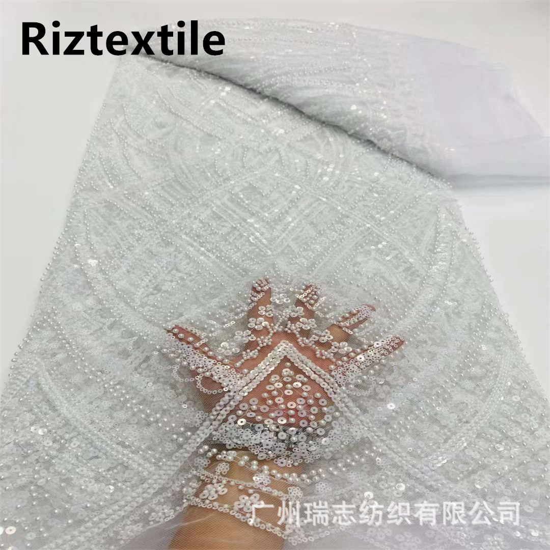 in stock High-grade Bead Sequin Embroidered Fabric Wedding Dress Stage Clothing Heavy Industry Beaded Lac Embroidered Fabric