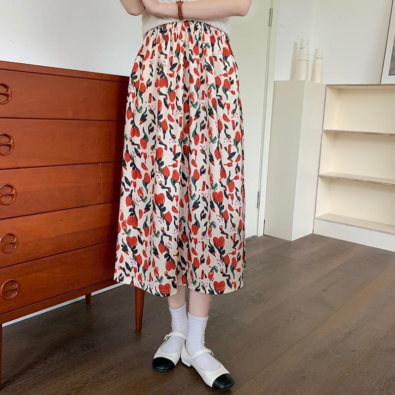 Plus size draping Tulip floral skirt summer thin pear-shaped figure cover slim fashion retro umbrella skirt