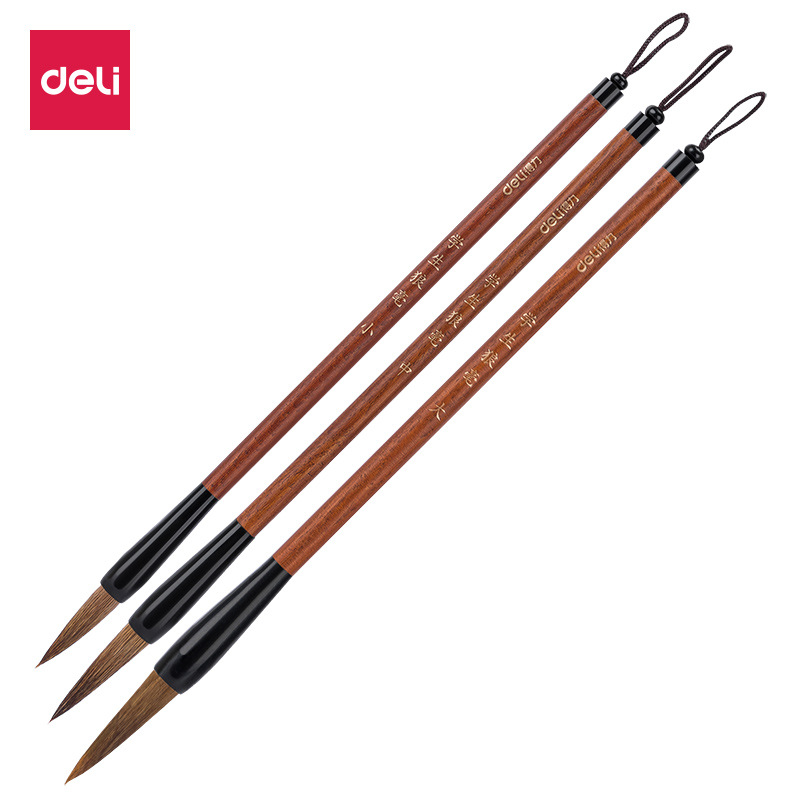 Picture of Deli Stationery Large, Medium and Small Regular Script Student Brush Wolf Hair Brush Set Calligraphy Practice Chinese Painting Brush Ink Wholesale