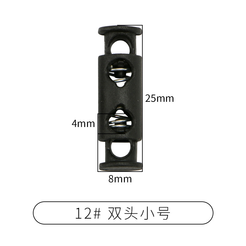 Picture of Manufacturer Plastic Adjustable Elastic Belt Spring Buckle with Rope Pig Nose Buckle Single and Double Holes Round Black Transparent Drawstring Buckle