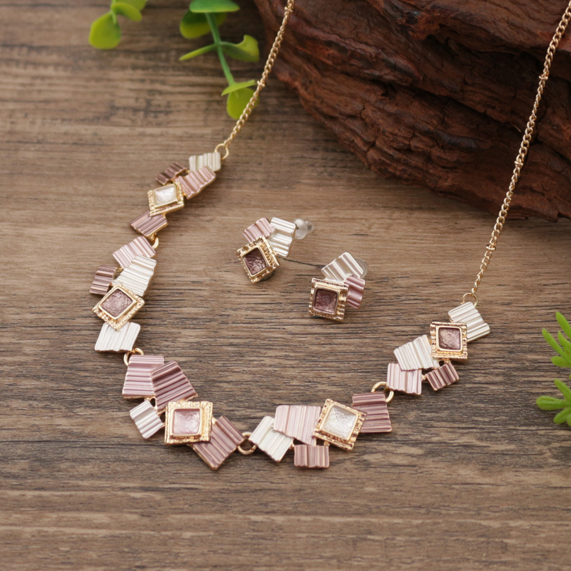 Picture of Cross-border New Color Painting Oil Geometric Square Earrings Necklace suit Creative Personality Ladies Square Necklace