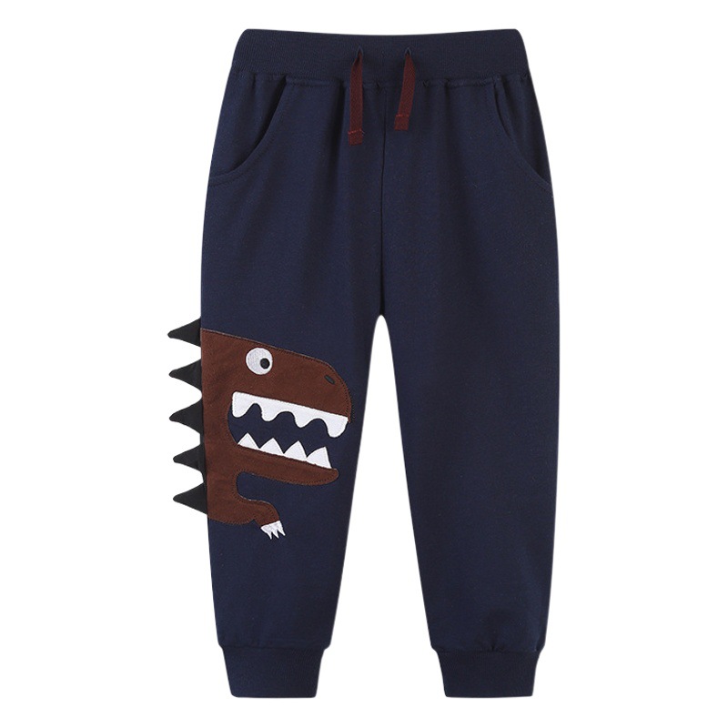 European and American Style Children's Sports Pants Cotton Autumn New Boys' Sweatshirt Pants Cartoon Embroidered Dinosaur Children's Pants