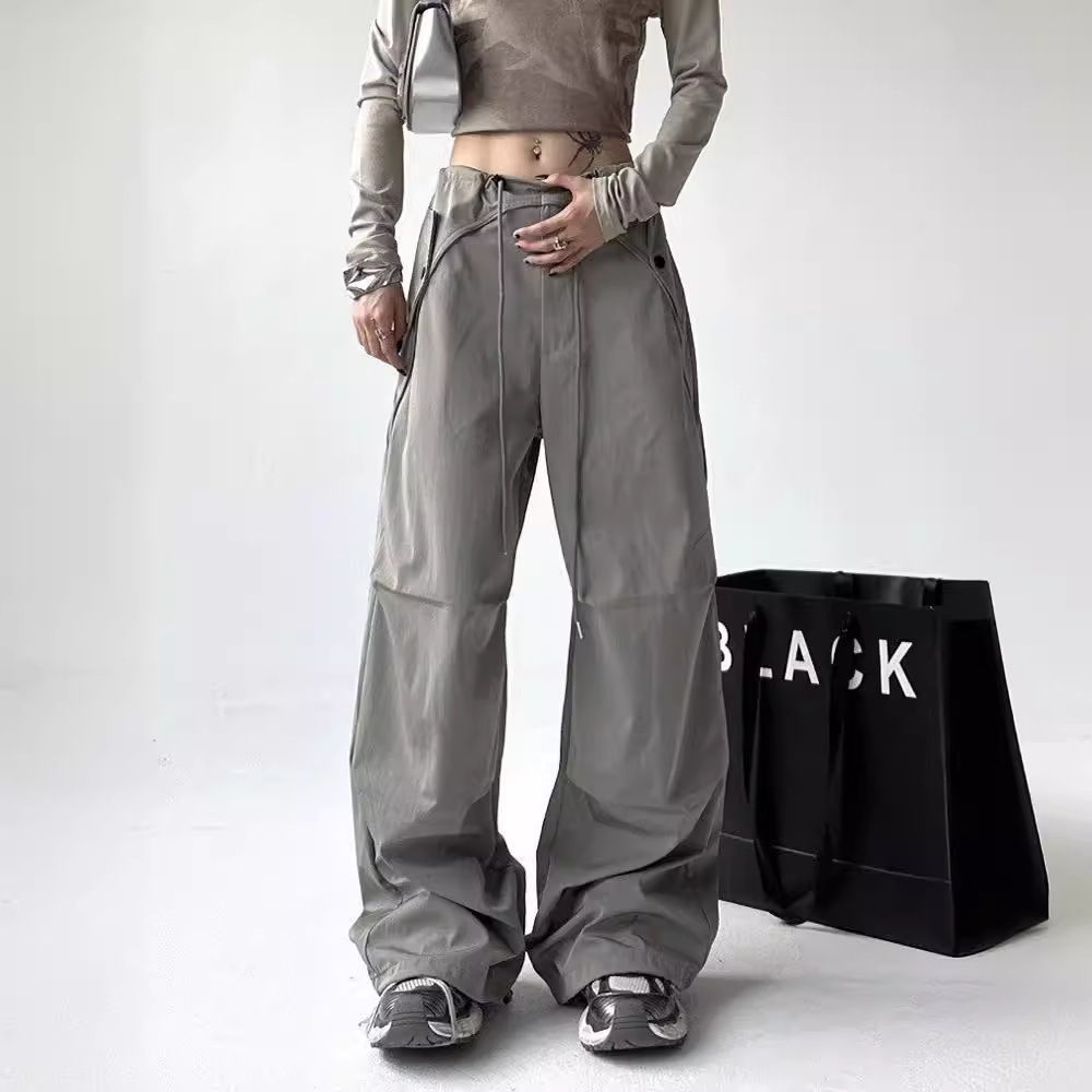 Picture of American-Style Cargo Pants for Men and Women, Summer New Drawstring Pleated Loose Casual Straight-Leg Parachute Pants