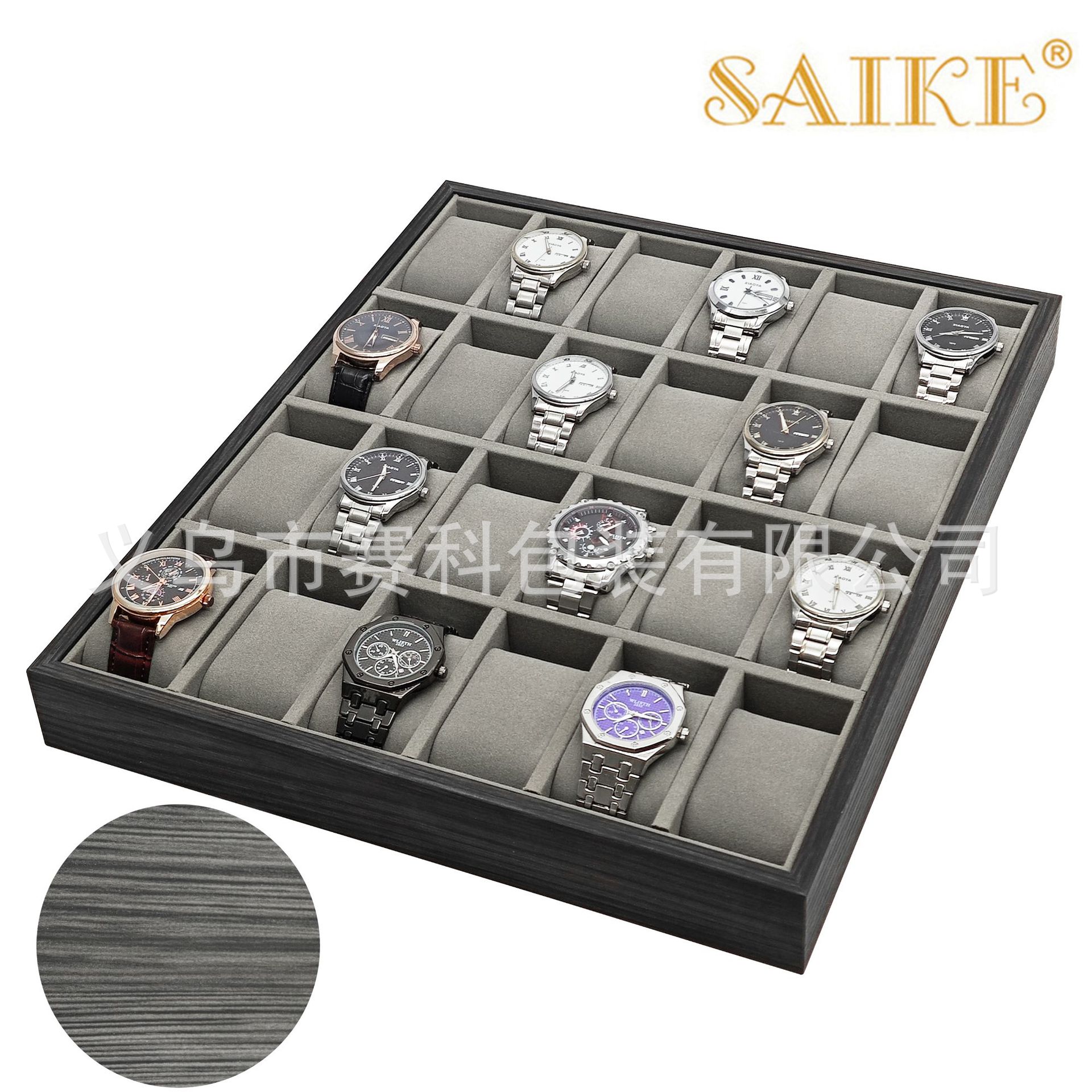 Wholesale In-Stock Ebony Grain Wooden High-End 24-Slot Watch Display Stand for Selling 24 Watches