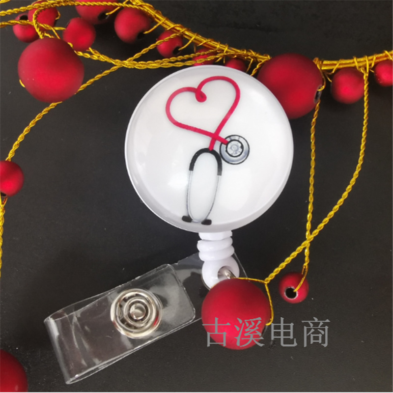 Telescopic buckle lanyard easy to pull hospital doctor nurse stethoscope 360 degree alligator clip keychain badge