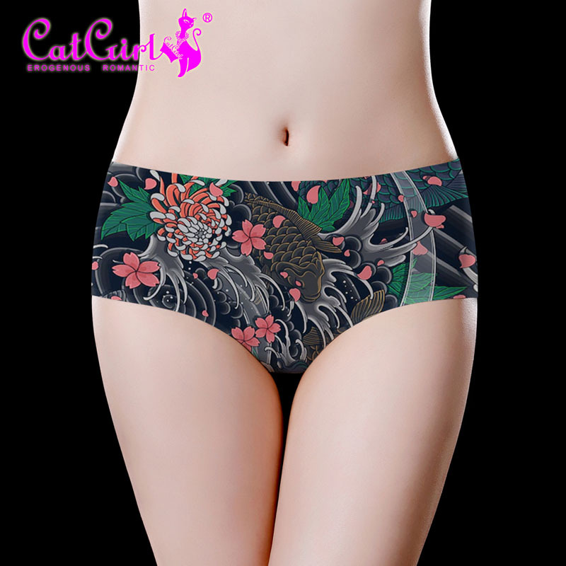 catgirl sexy floral seamless underwear waist ladies one-piece briefs printed underwear manufacturers source