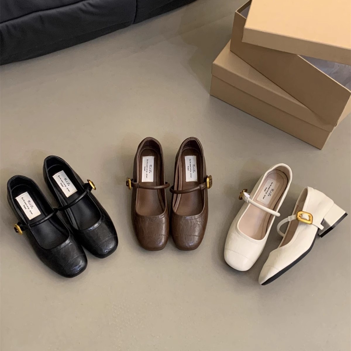 French Evening Style Shallow Mouth Single-layer Shoes Women's Thick Heel 2024 Autumn New Korean Style Small Leather Shoes Vintage Mid Heel Mary Jane Shoes