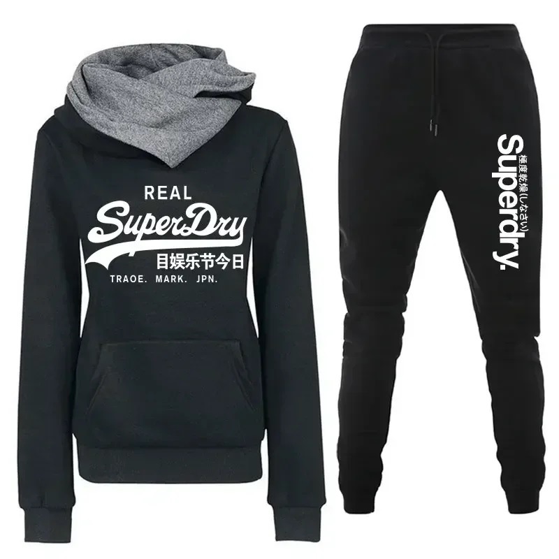 New spring, autumn and winter casual sportswear suit heartbeat frequency printed women's same hoodie sweater suit trendy clothing
