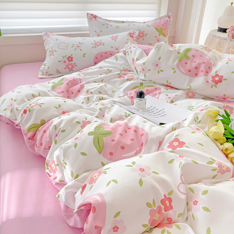 Picture of Class A Maternal and Infant Grade Four-Piece Set Small Fresh Thickened Sanding Quilt Cover Washed Cotton Bed Sheet Quilt Cover Dormitory Three-Piece Set ins