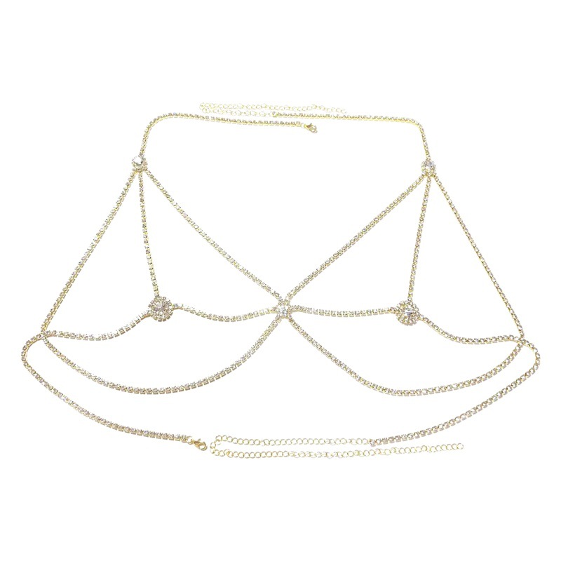 Fashion New Round Chest Nightclub Style Sexy Rhinestone Body Chain Women Cross-border Chest Chain Body Chain