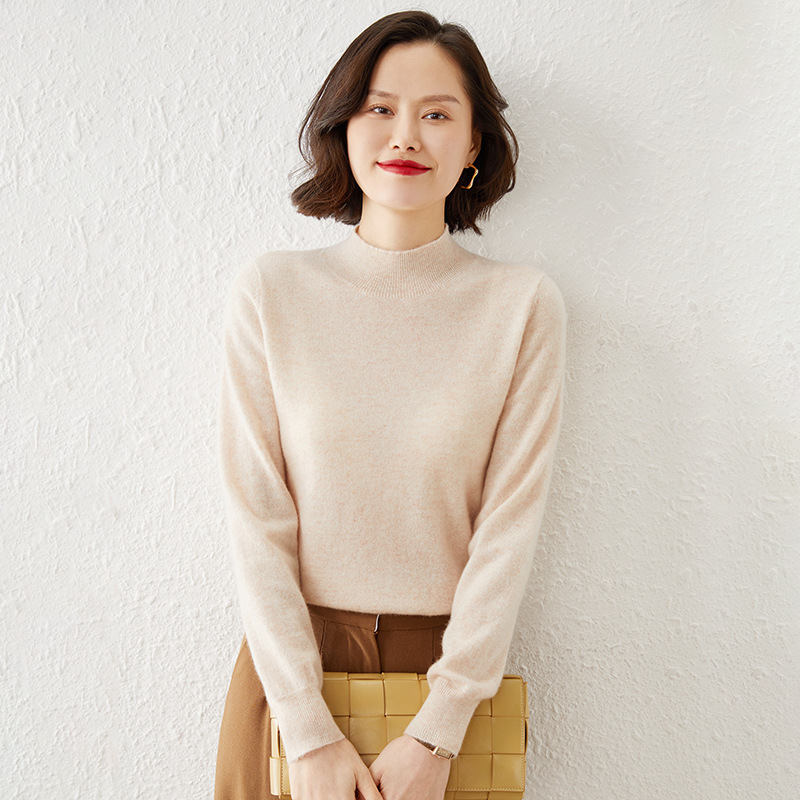 Picture of 2024 Autumn and Winter New Half-turtleneck Knitted Sweater Women's Loose All-match Solid Color Pullover Inner Warm Base Shirt