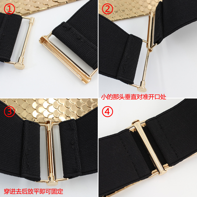 Picture of Decorative Belt Women's Metallic Elastic Waist Seal Fashionable Fish Scale Pattern Stretch Wide Belt Dress All-Match Dress