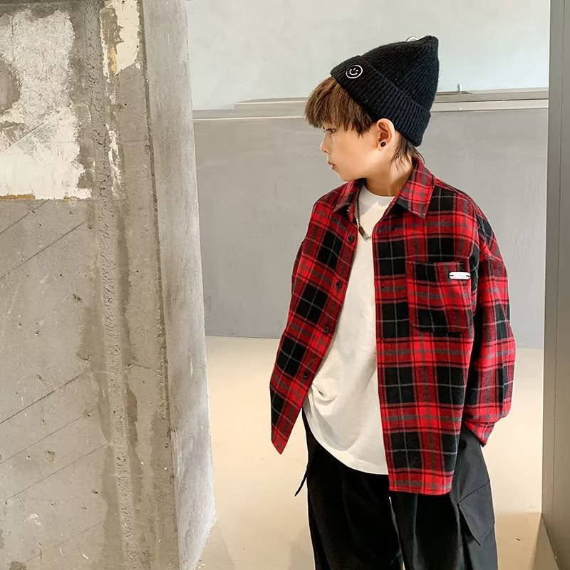 Picture of Boys' Cotton Shirt Long-sleeved 2023 New Western Style Korean Style Middle and Large Children's Summer Boys' Shirt Top Trendy