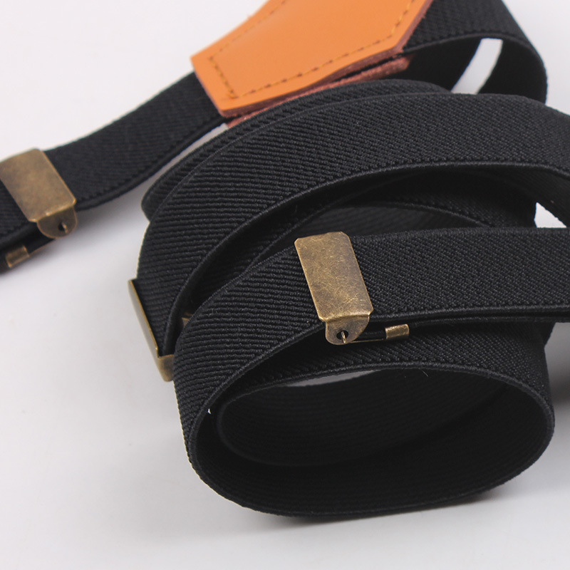 Picture of Suit Pants Shoulder Strap Black y Strap Clip Triple Clip Hook Buckle Suspender Strap Leather Rivet Vintage Suspender Strap
