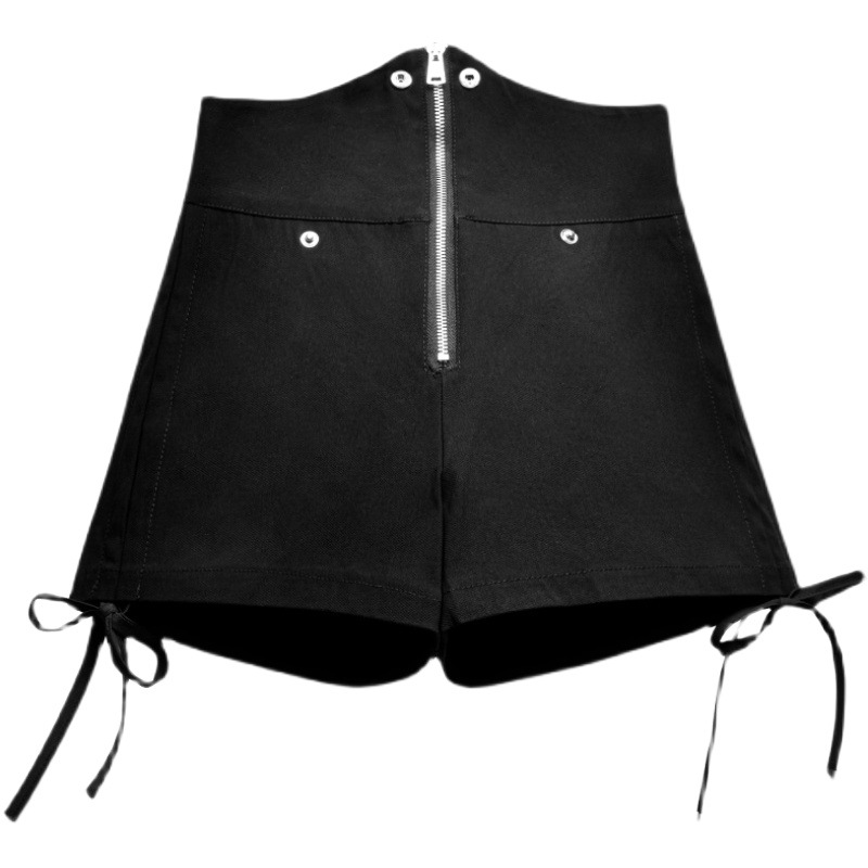 Plus Size Black Wide-Leg Pants for Women 2025 Spring/Summer High-Waisted Drawstring Shorts Zipper A-Line Casual Hot Pants