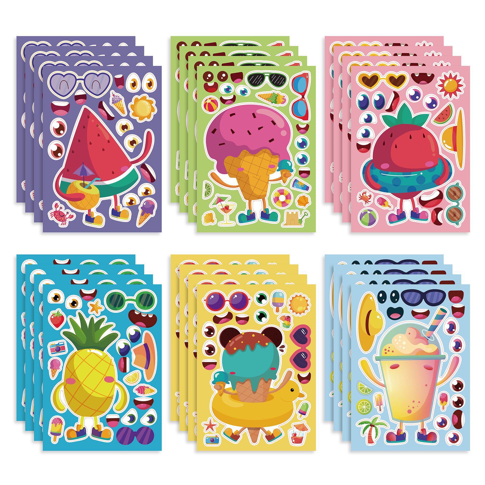 CM2212016 summer colorful children's cartoon parent-child interactive puzzle DIY face stickers fruit stickers