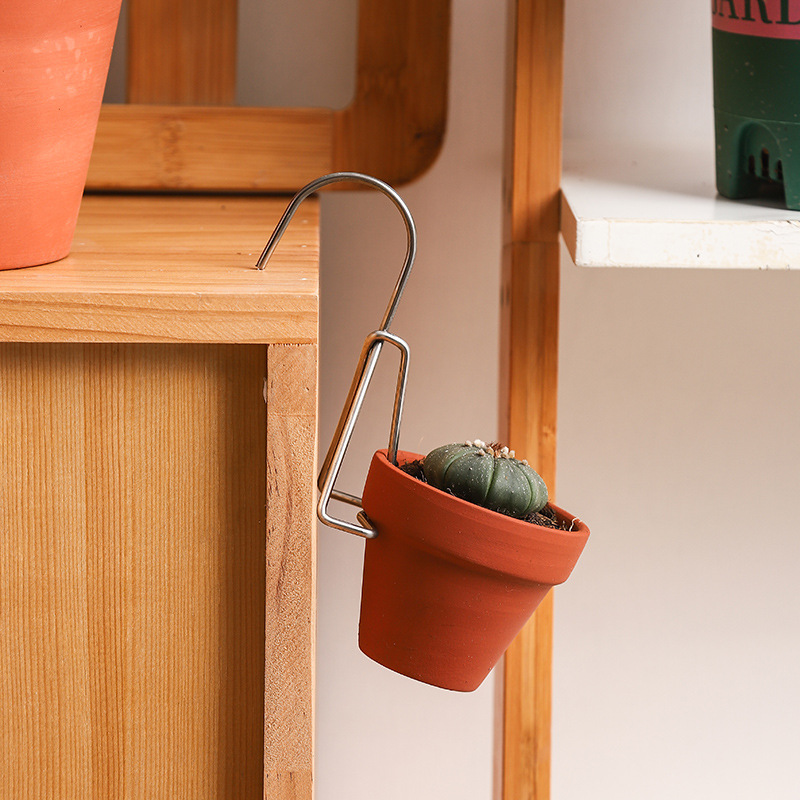 Picture of Gardening Plant Ceramic Flower Pot Hanging Stainless Steel Hook Balcony Anti-theft Net Red Pottery Flower Pot Storage Pot Hanging