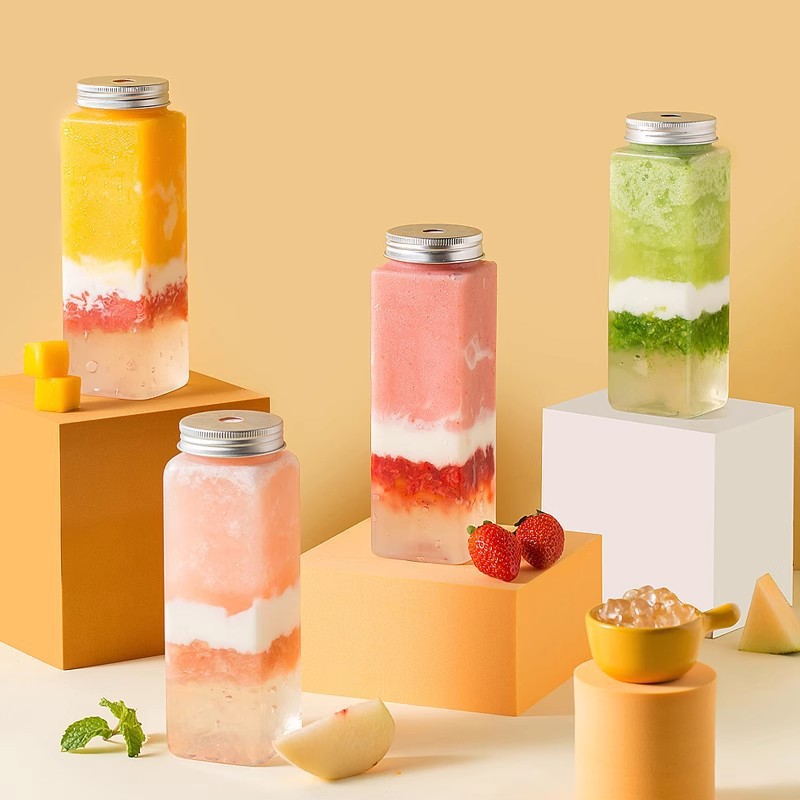 Thickened PET Bottle Rectangular Milk Tea Bottle Grain Storage Jar Transparent Internet Red Creative Candy Toy Bottle in stock