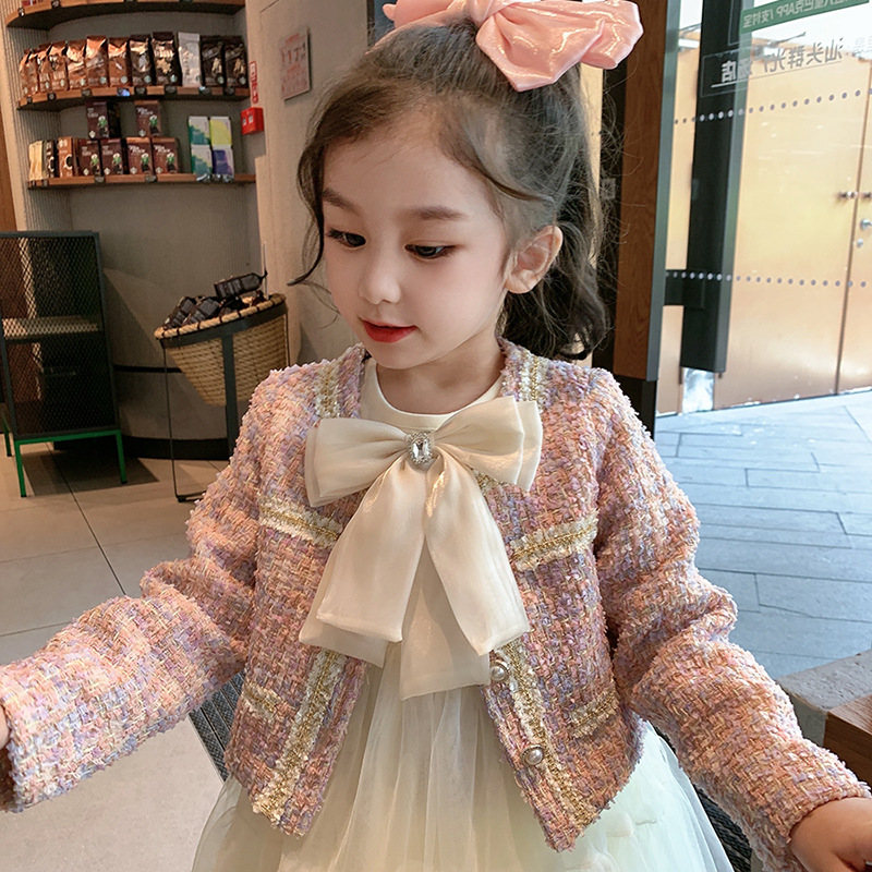Girls' Small Fragrant Bow 2024 Autumn New Suit Skirt Baby Girl Two-Piece Set Mesh Fashionable Kidsren's Skirt