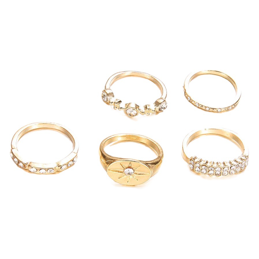 Europe and the United States cross-border new jewelry gold alloy micro Diamond Sun ring 6-piece ring wholesale