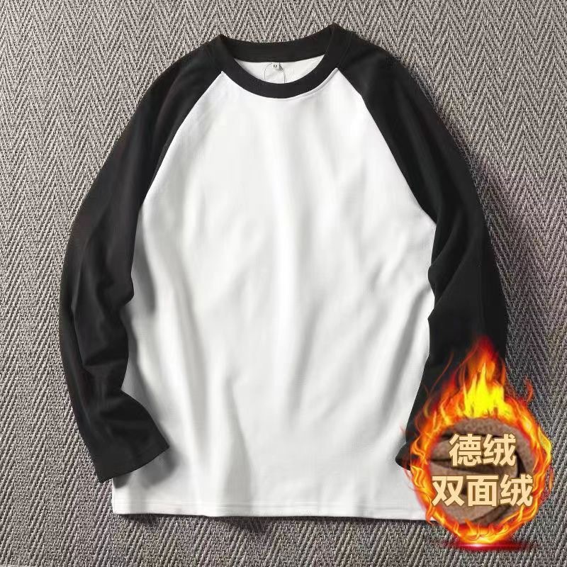 Double-sided Velvet Base Shirt Men's Autumn and Winter Fashionable All-match Raglan Sleeve Sweater Men's Casual Contrast Lovers Long Sleeve