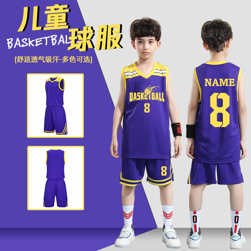 Children's Basketball Uniform Set Men's Basketball Team Uniform Jersey Basketball Training Camp School Sports Meeting Children's Basketball Team Uniform Number Printing