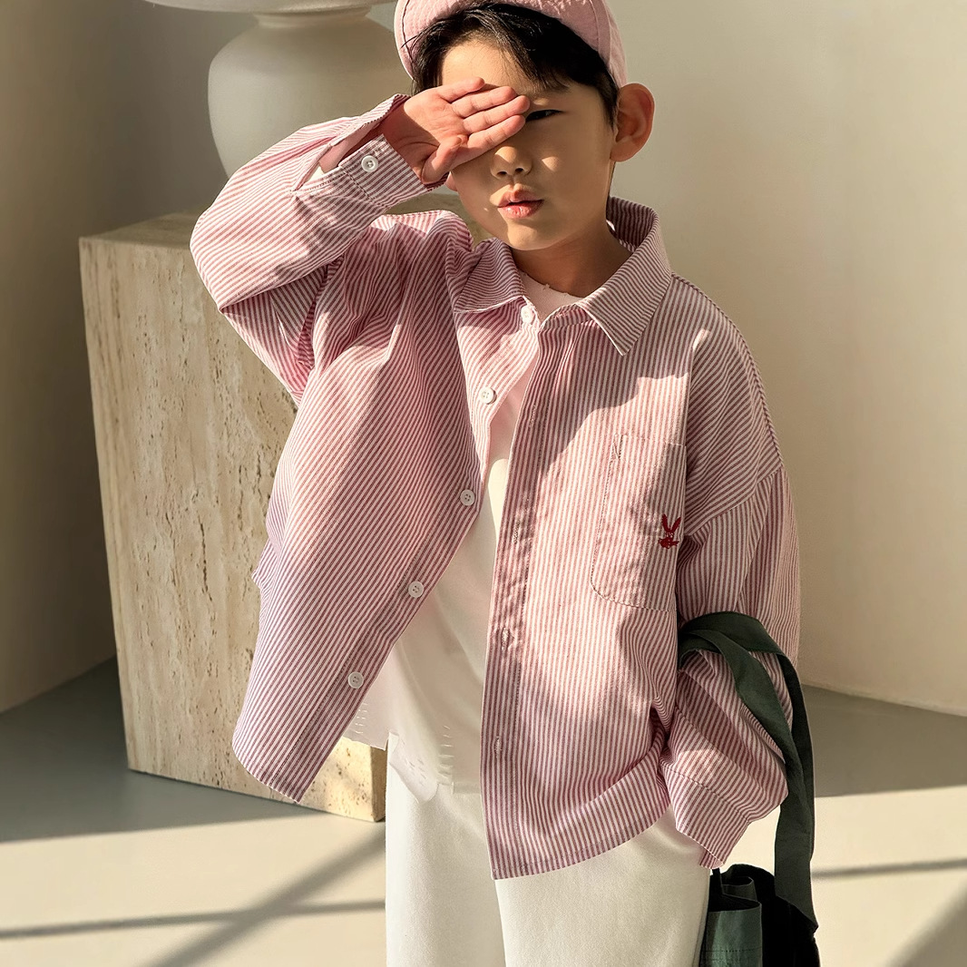Picture of Boys' Long Sleeve Shirt Spring and Autumn Children's Striped Loose Shirt 2025 New Casual Lapel Versatile Trendy Top