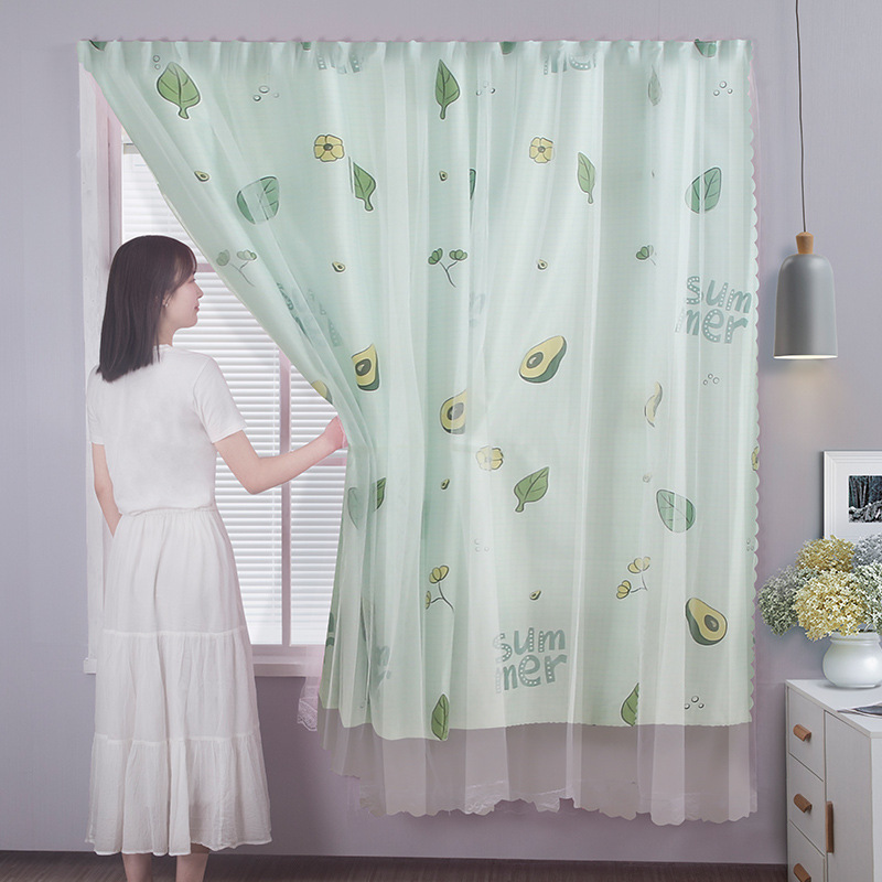 Picture of Double-layer strong shading curtain non-perforated living room bedroom finished curtain hotel bay window printed fabric curtain wholesale