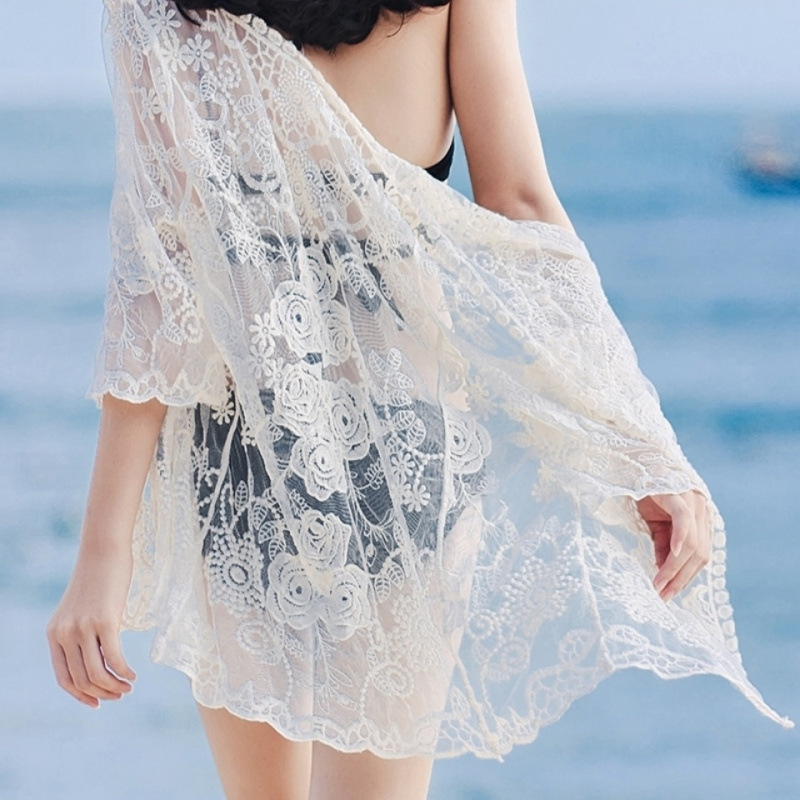 Picture of Hollow Lace Sun Protection Cardigan Women's Spring and Autumn Sun Protection Clothing Seaside Shawl Loose Short Thin Coat Thin Top