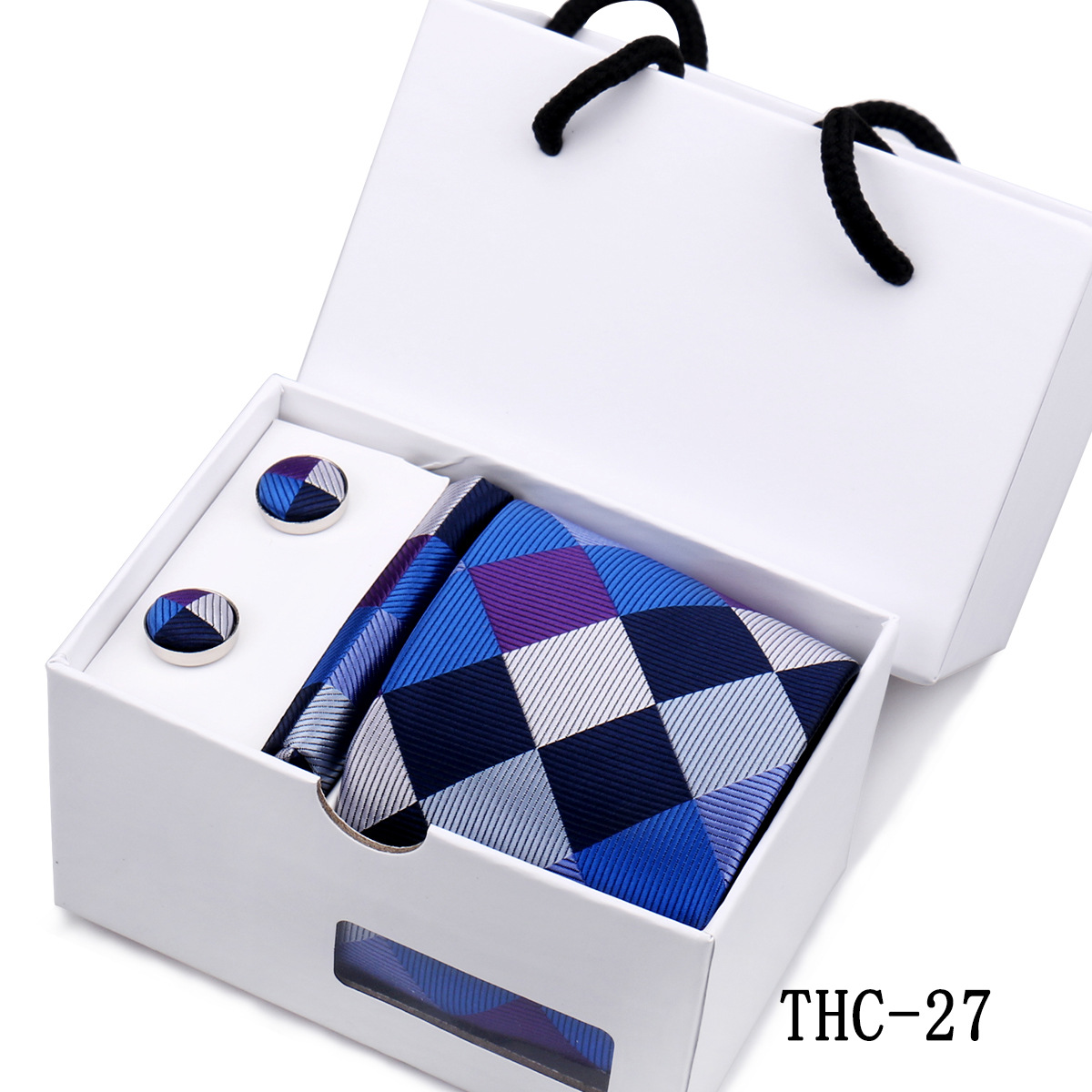 Picture of Men's Tie High Sense Gift Box 3 Pieces suit Business Dress Wedding Plaid Red Black Long Tie Shengzhou