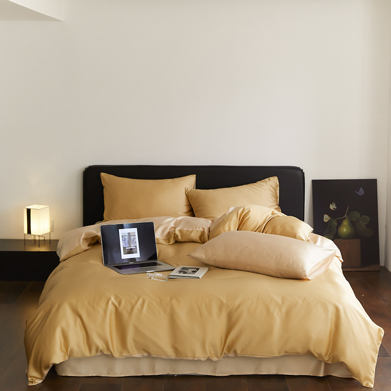 Picture of High-end double-spell Class A Lanjing Tencel four-piece set summer naked sleep cool feeling bed sheet quilt cover solid color Tencel cotton 4