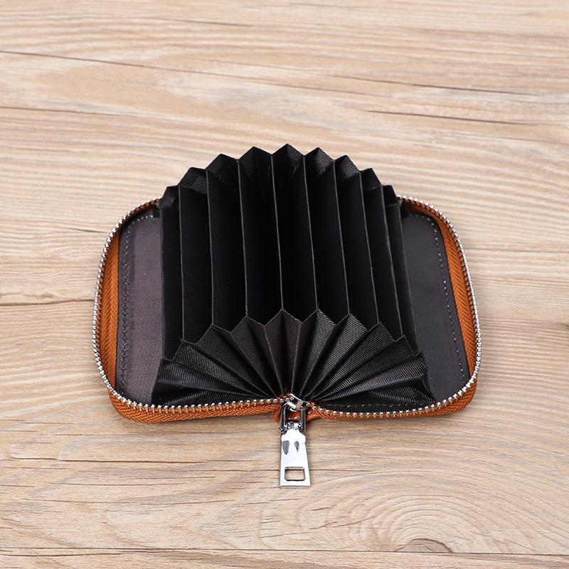 Picture of Zipper card holder unisex first layer cowhide rfid anti-theft brush magnetic leather female card holder