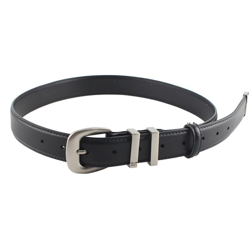 Summer and Autumn Belt for Women, Genuine Leather Decoration with Skirt, Simple and Versatile Pure Cowhide Pin Buckle Jeans Belt for Women, Black and Trendy