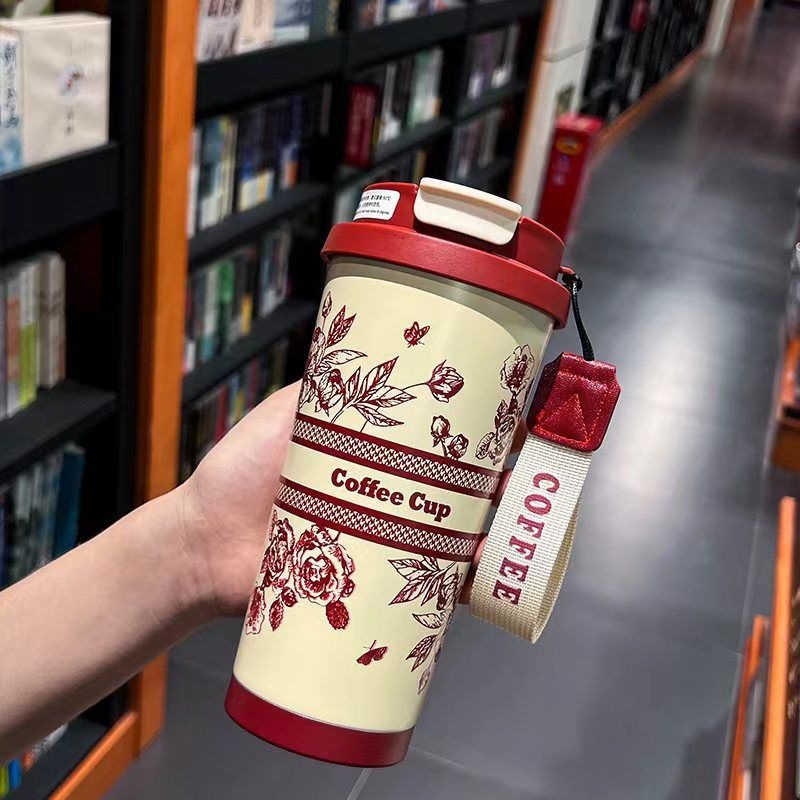 Picture of Coffee Thermos Cup 316 Stainless Steel Liner Simple and Fashionable Double Drinking Cup with Straw Water Cup Gift Logo Customization