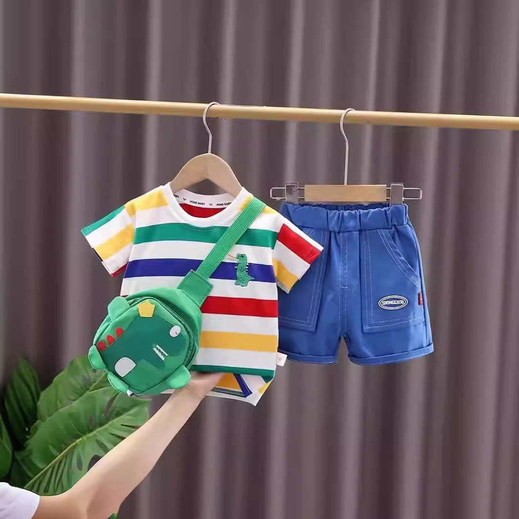 Children's summer suit fashion fashion rainbow dinosaur 24 years new summer all-match two-piece set