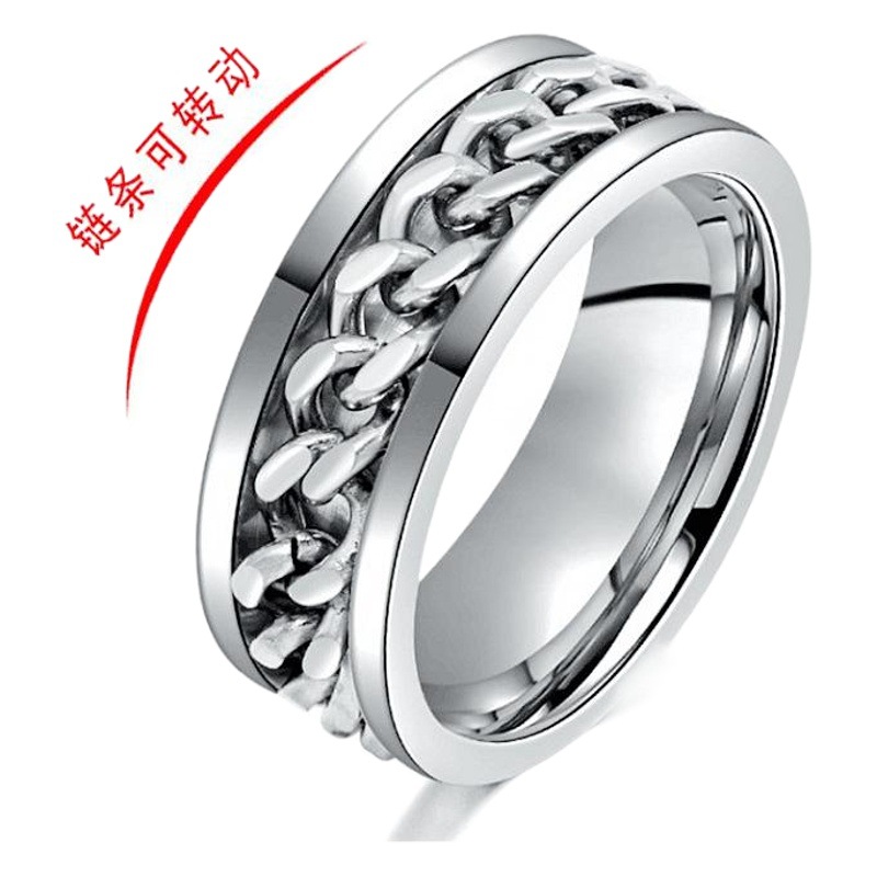 Fashionable Rotatable Titanium Steel Chain Ring Hip-Hop Design Bottle Opener Couple Ring European and American Cross-Border Popular Jewelry
